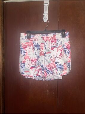 Tropical Print Women’s Shorts - White with Pink & Blue